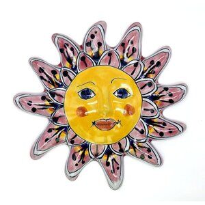 Sun Face Mexican Talavera Ceramic Hand Painted Decorative Wall Hanging 9"